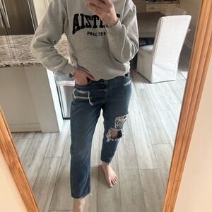 American Eagle Mom Jean Dark Wash Distressed Ripped Jeans US 8 Regular